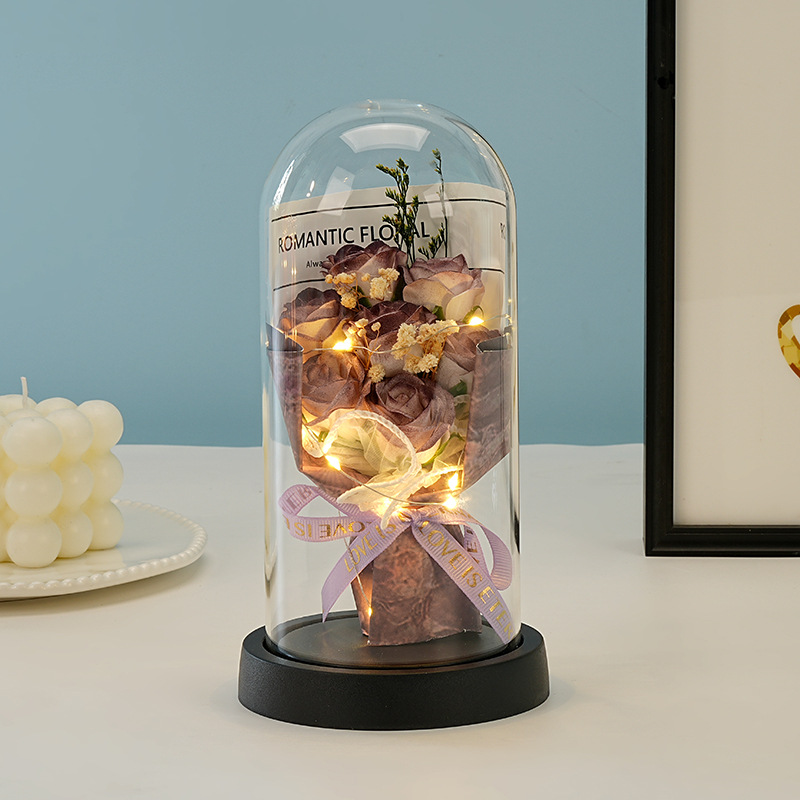 Eternal Rose Flower Bouquet Glass Dome Night Light Decoratio