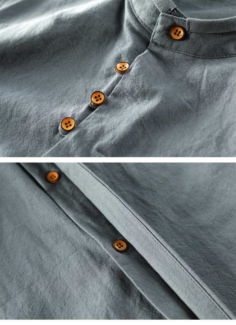 Casual Men's Linen Shirt Gentleman Style Stand Collar Cotton Linen Blouse A1F77A1F0656279F78014D7144E98094