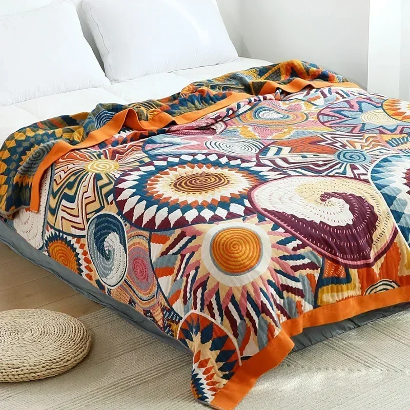1pc Bohemian Style Flannel Blanket Nordic Tribal Print, Ultra Soft Lightweight for Sofa, Bed
