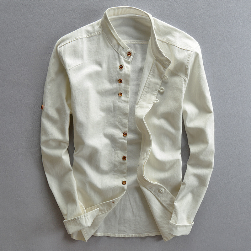 Casual Men's Linen Shirt Gentleman Style Stand Collar Cotton Linen Blouse D7214C2061B7850F72E488CD20449885