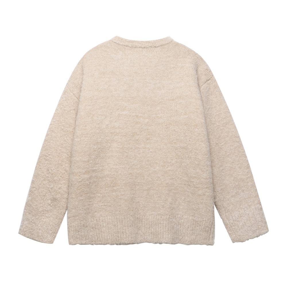 Pull manches longues-bleu-vue de dos-beige