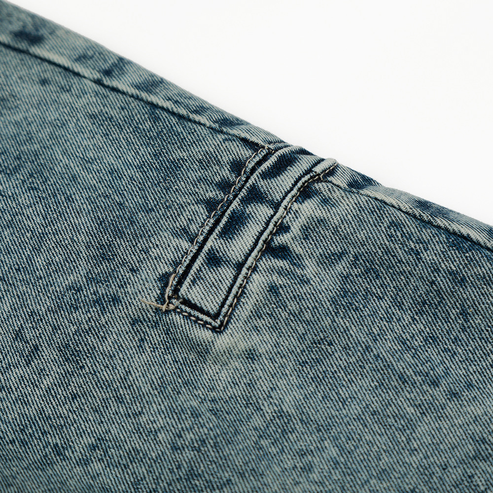 Loose jeans blue drawstring waist front angle styled look