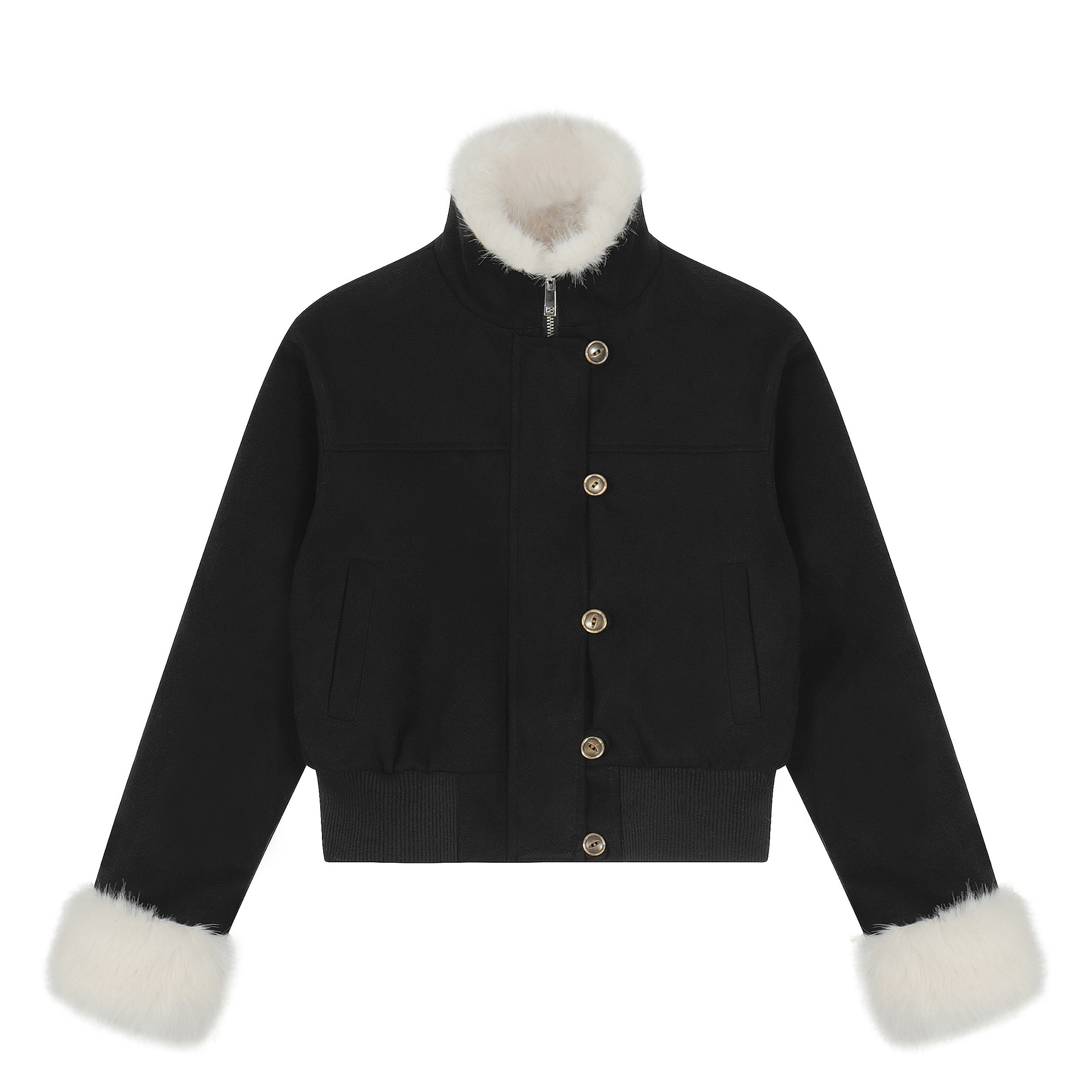 Contrast-Collar Cropped Jacket