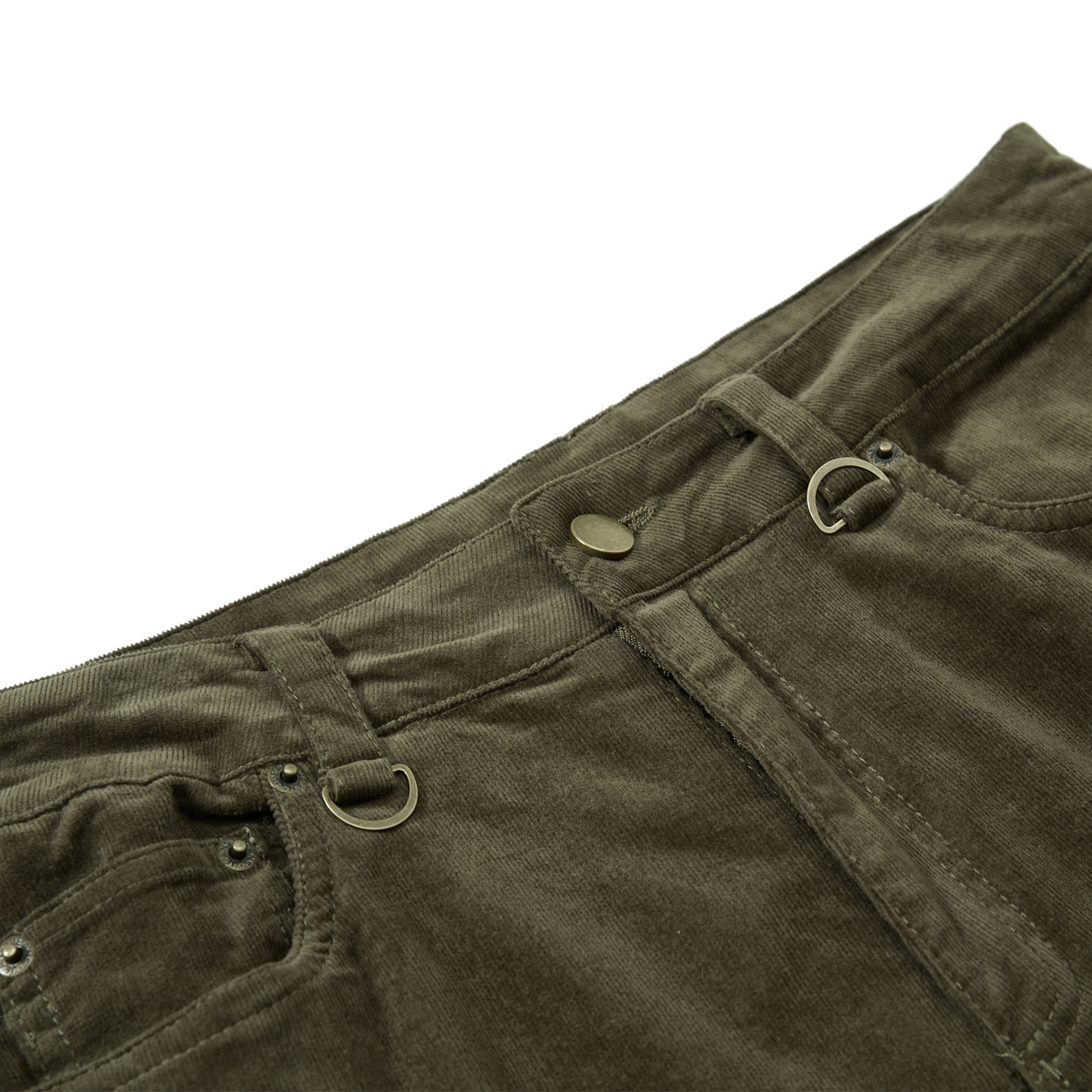 Flared work pants green cotton full length front view