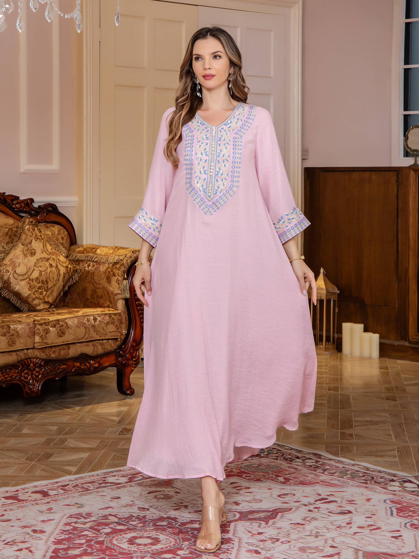 Embroidered Beaded Modest Maxi Dress for Women image 1