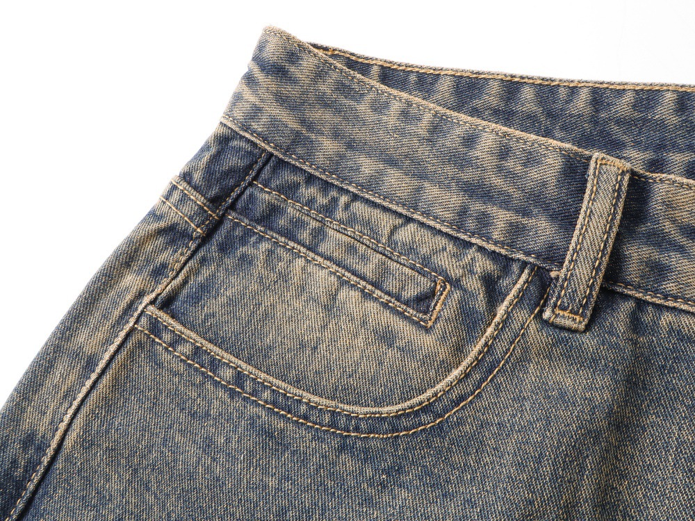 Washed blue jeans full length styled look