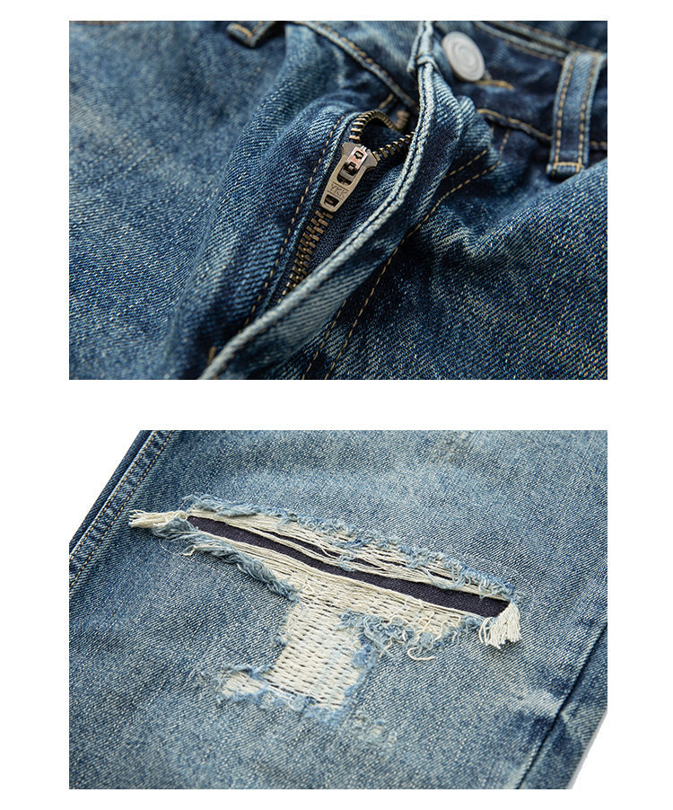 Straight leg jeans blue washed denim back view