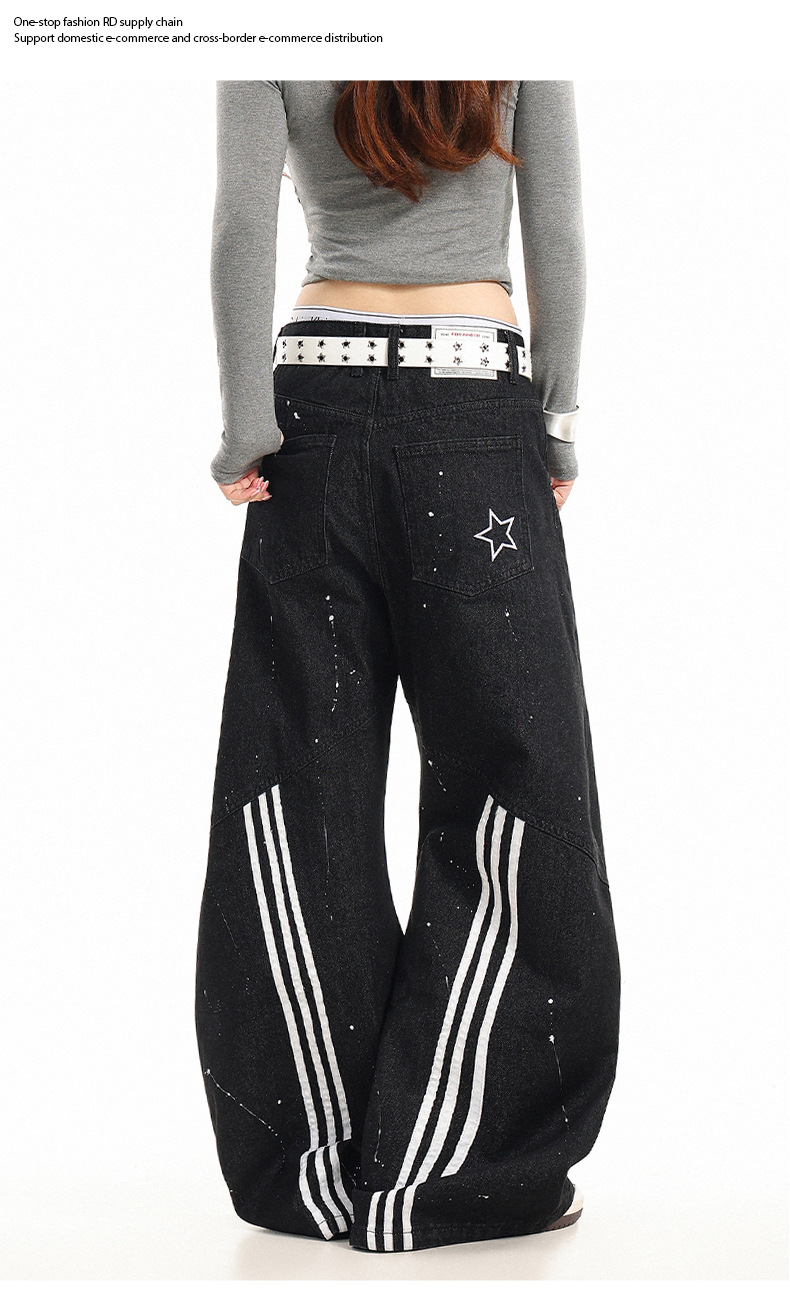 Black splatter jeans wide leg back view full length