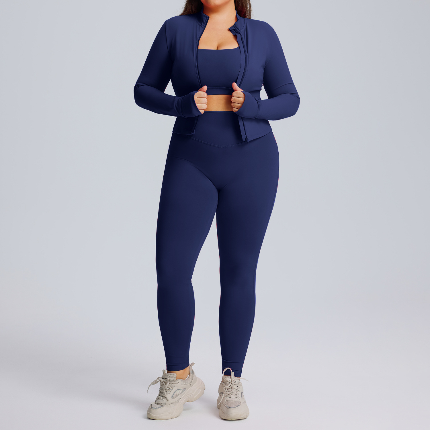 Long sleeved yoga suit set women's sportswear three piece set 10