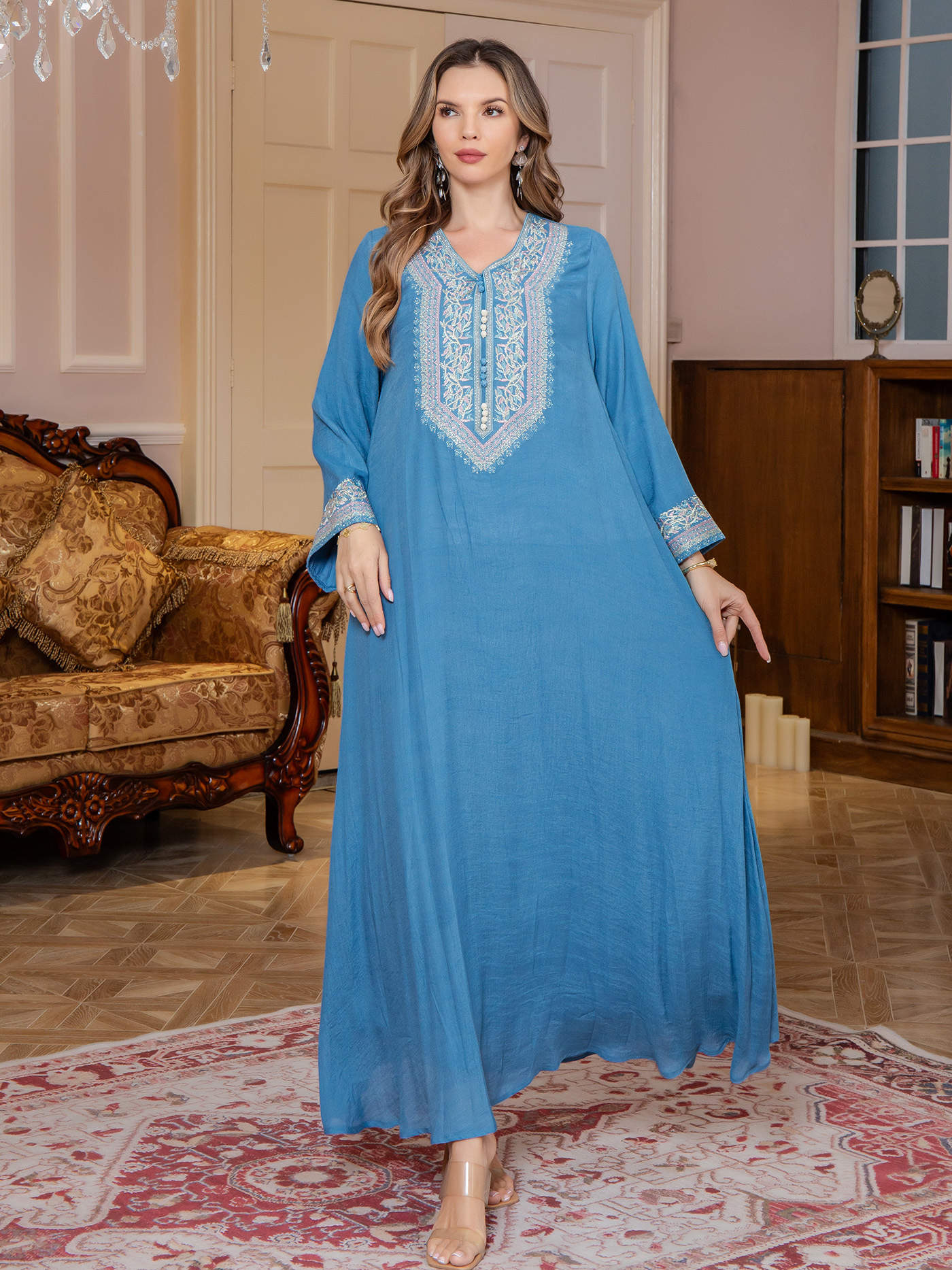 Embroidered Beaded Modest Maxi Dress for Women image 7