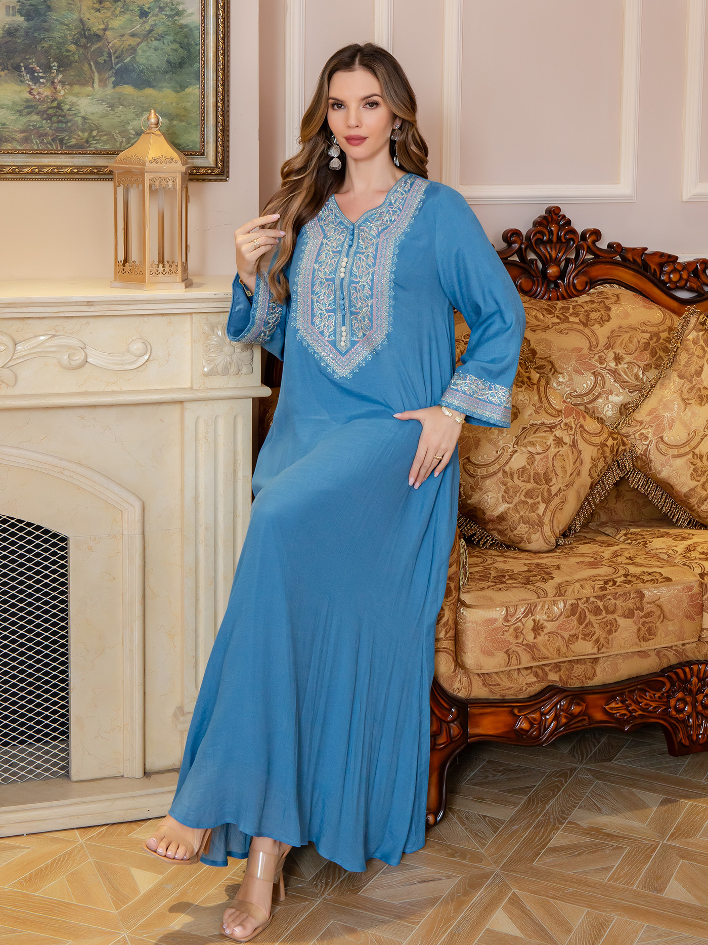 Embroidered Beaded Modest Maxi Dress for Women image 9
