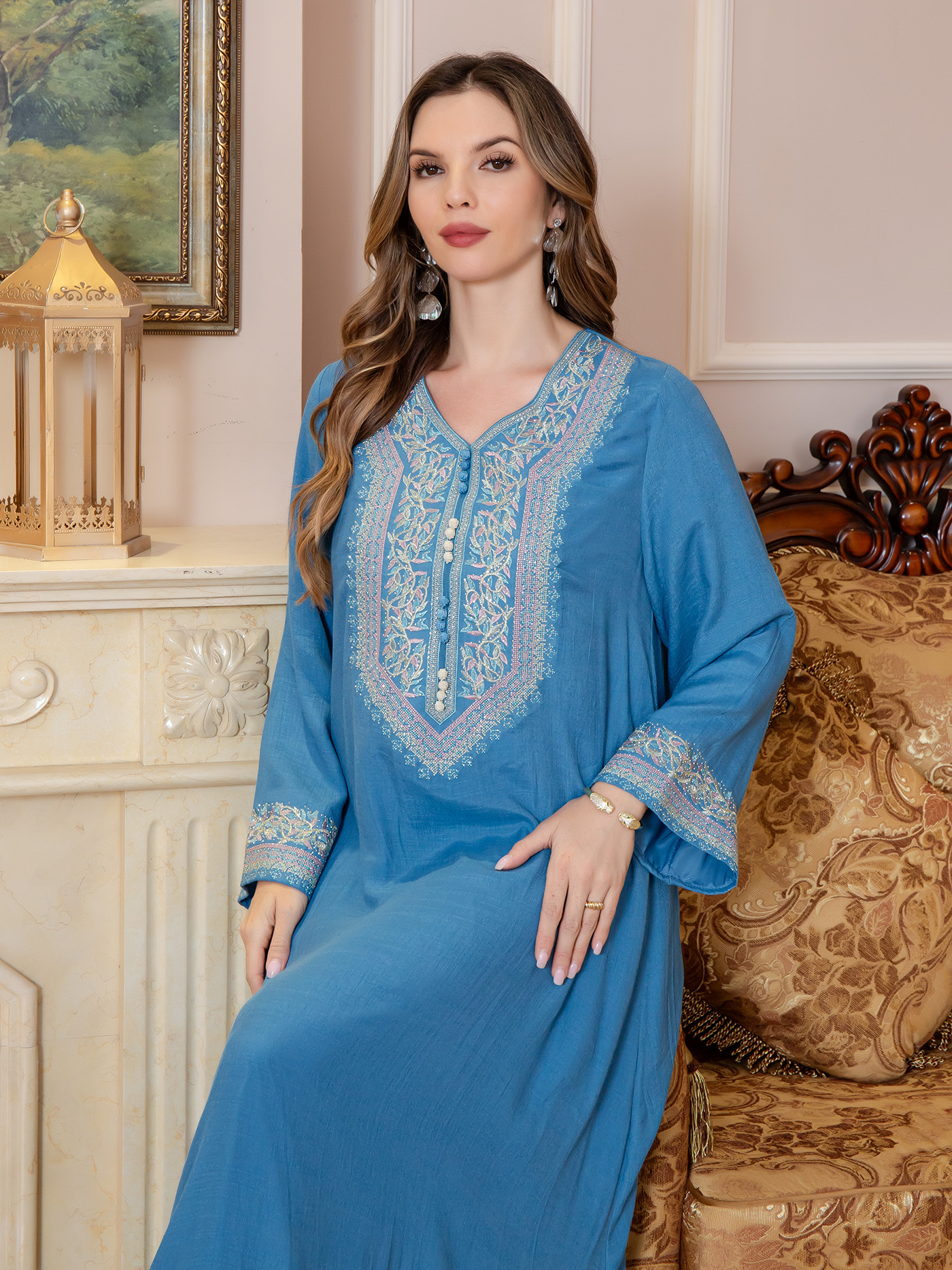 Embroidered Beaded Modest Maxi Dress for Women image 10