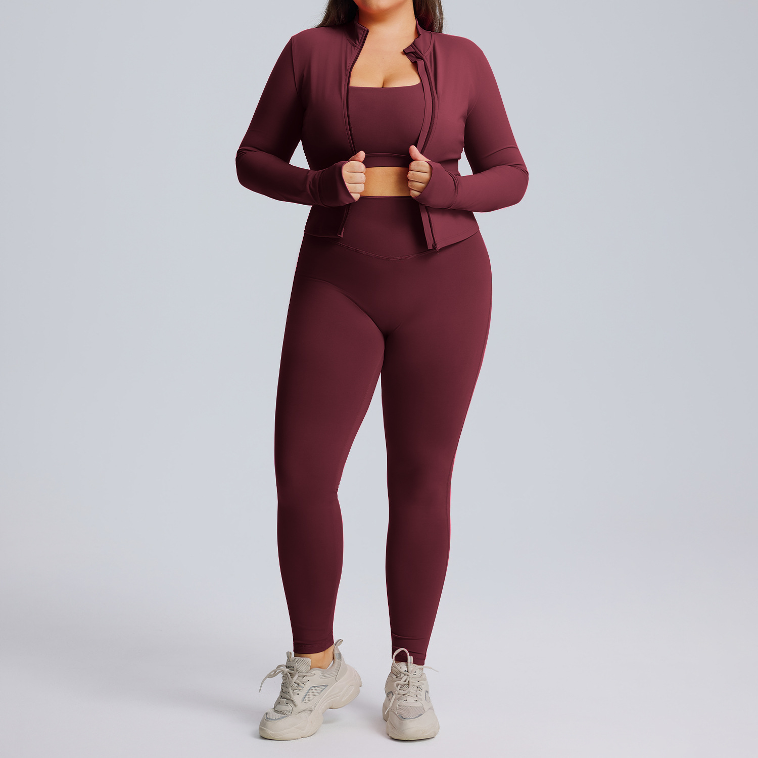 Long sleeved yoga suit set women's sportswear three piece set 9