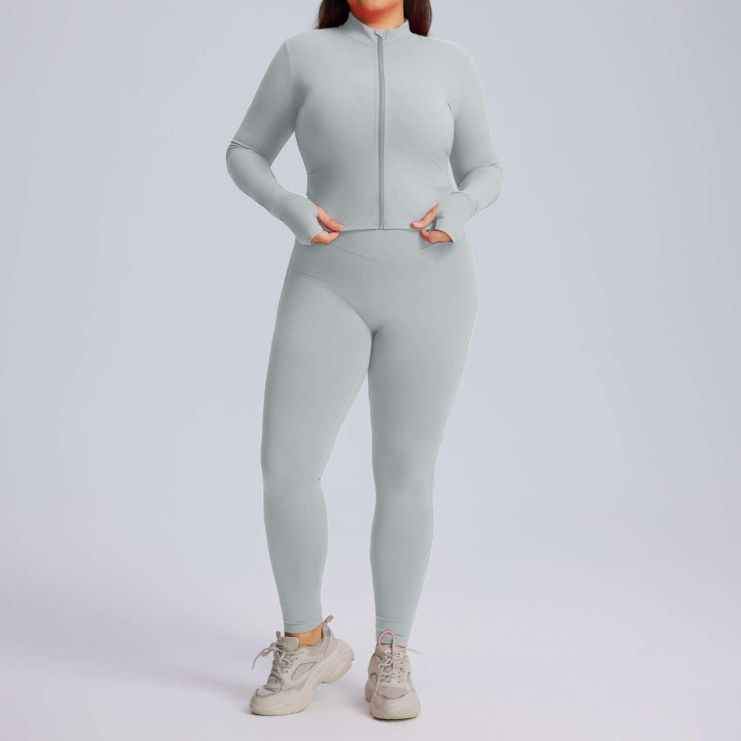 Long sleeved yoga suit set women's sportswear three piece set 4
