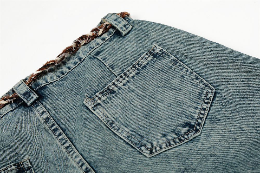 Drawstring denim jeans black cuff opening detail