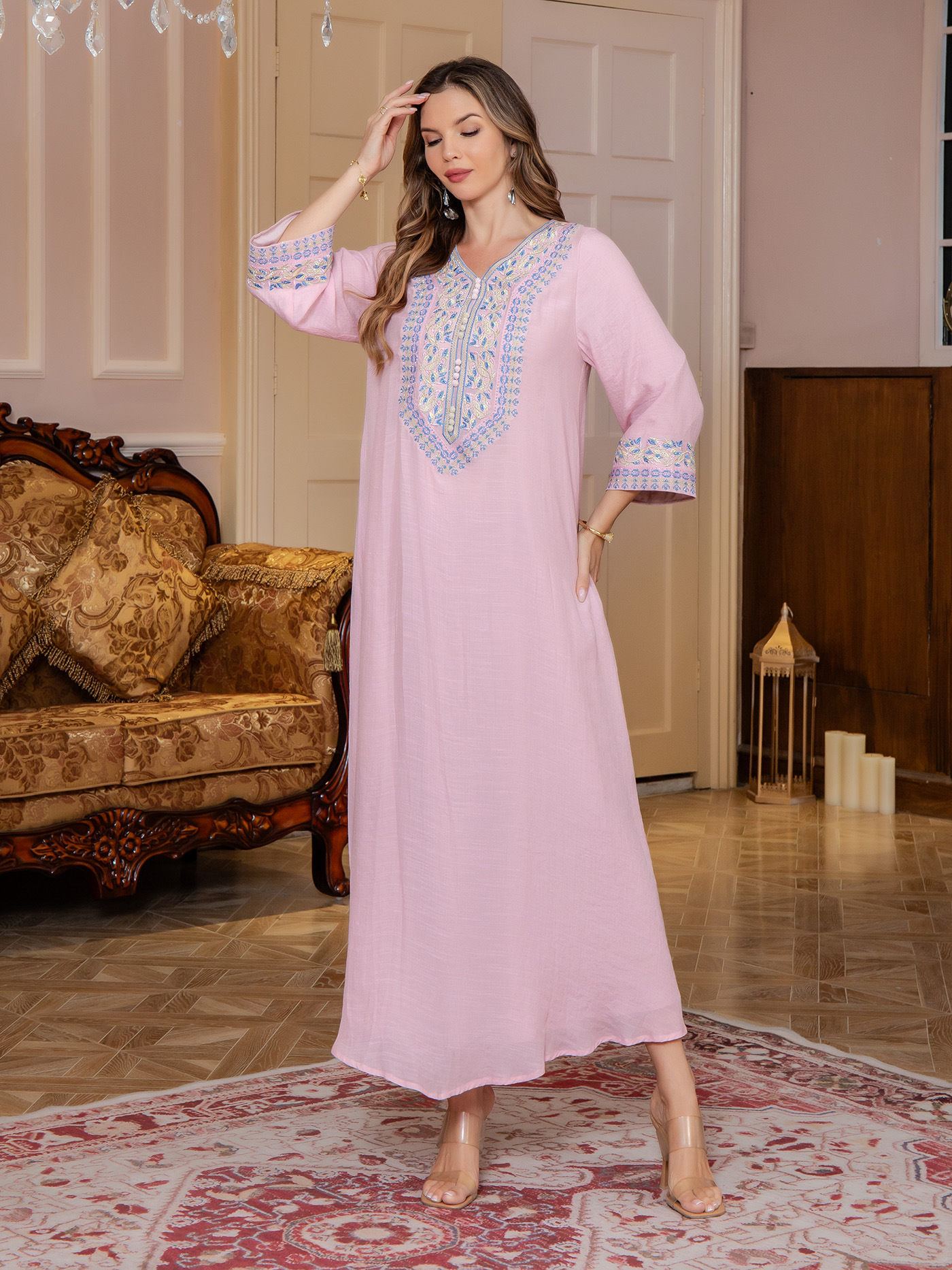 Embroidered Beaded Modest Maxi Dress for Women image 3