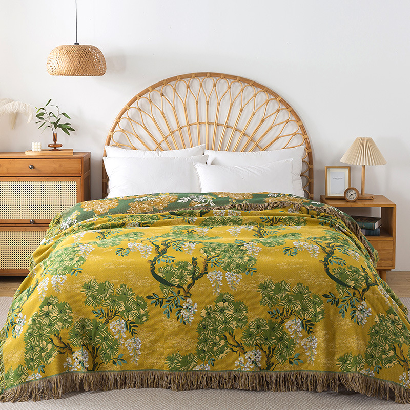 Jungle Style Cotton Gauze Blanket, Double-Sided Use Throw Blanket, All-Season Reversible Cover for