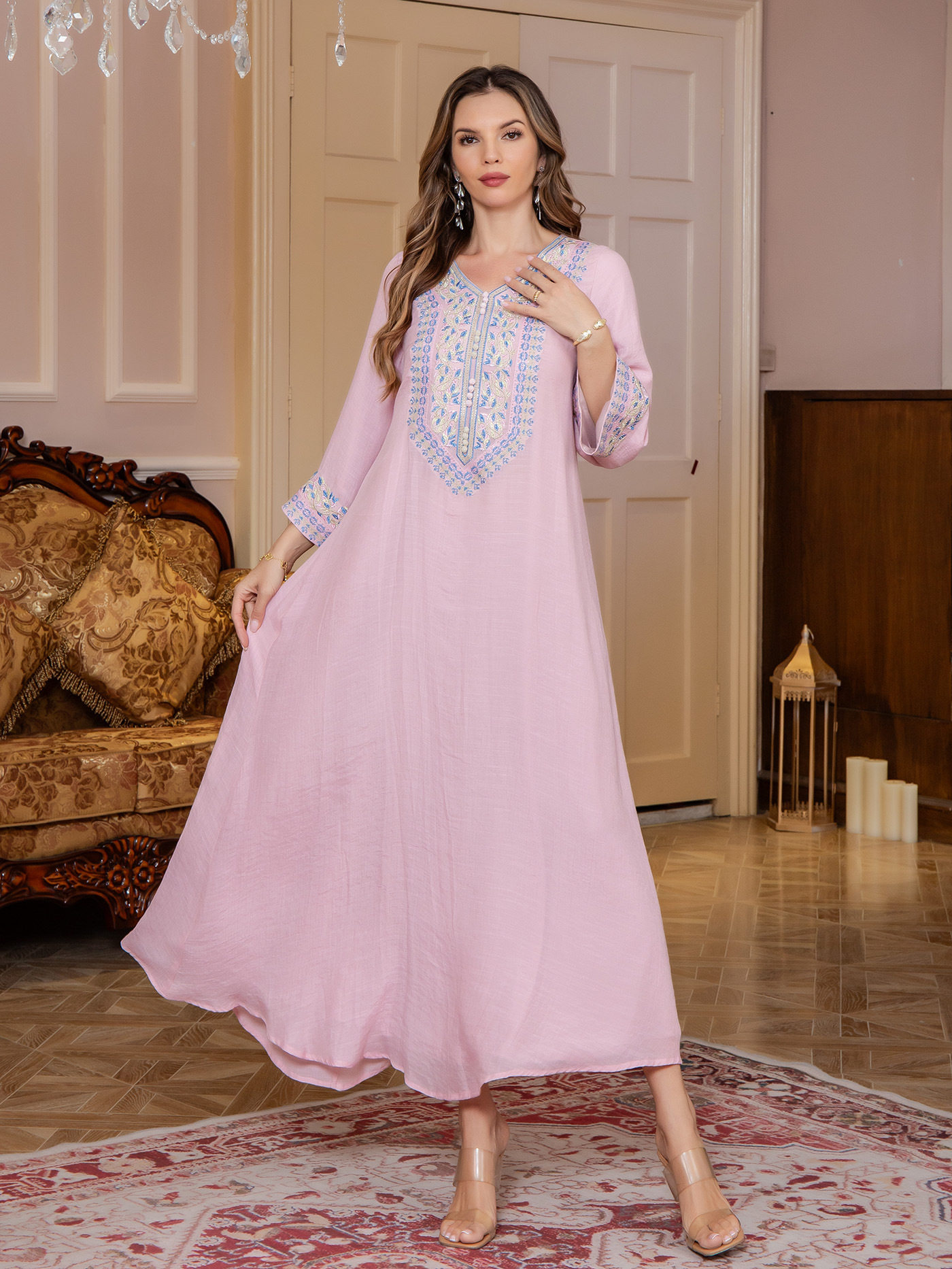 Embroidered Beaded Modest Maxi Dress for Women image 2