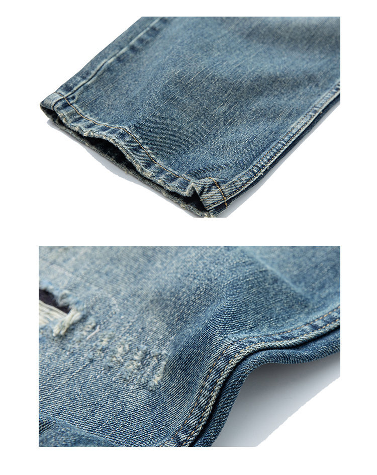 Loose fit washed jeans denim texture close-up