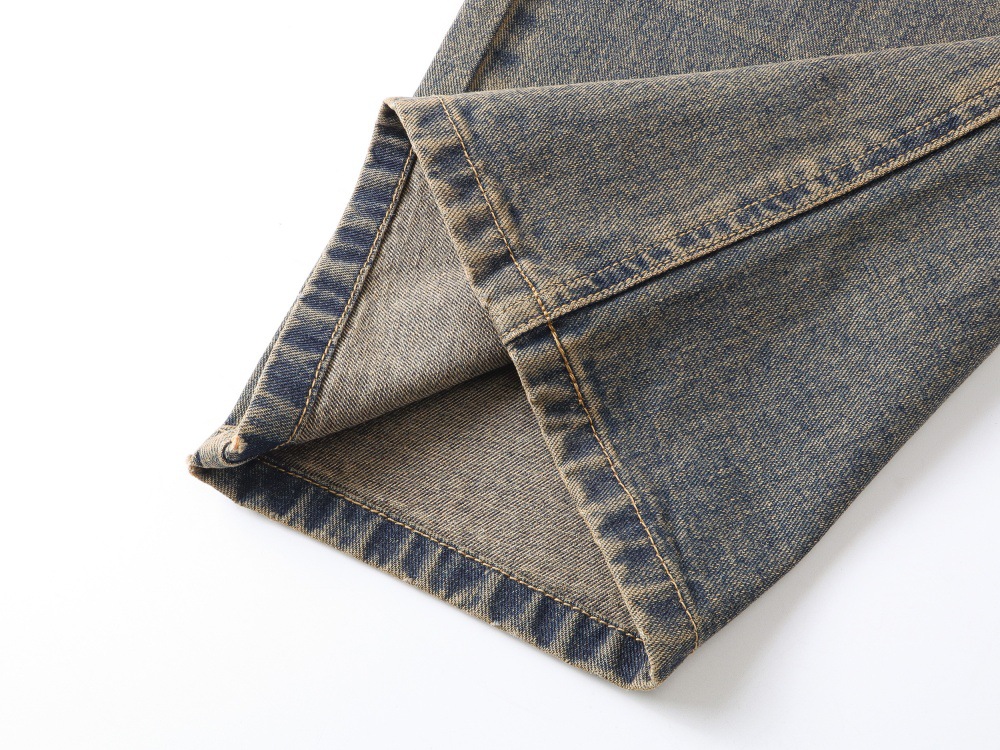 Blue jeans washed distressed front angle full length