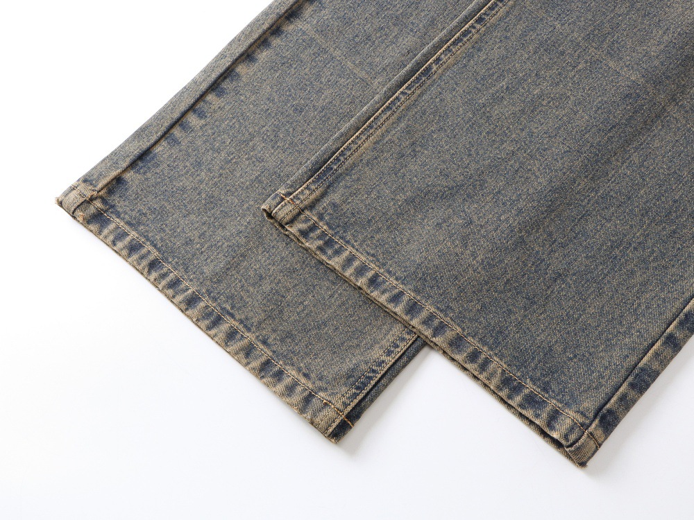 Loose washed jeans cotton denim texture close-up