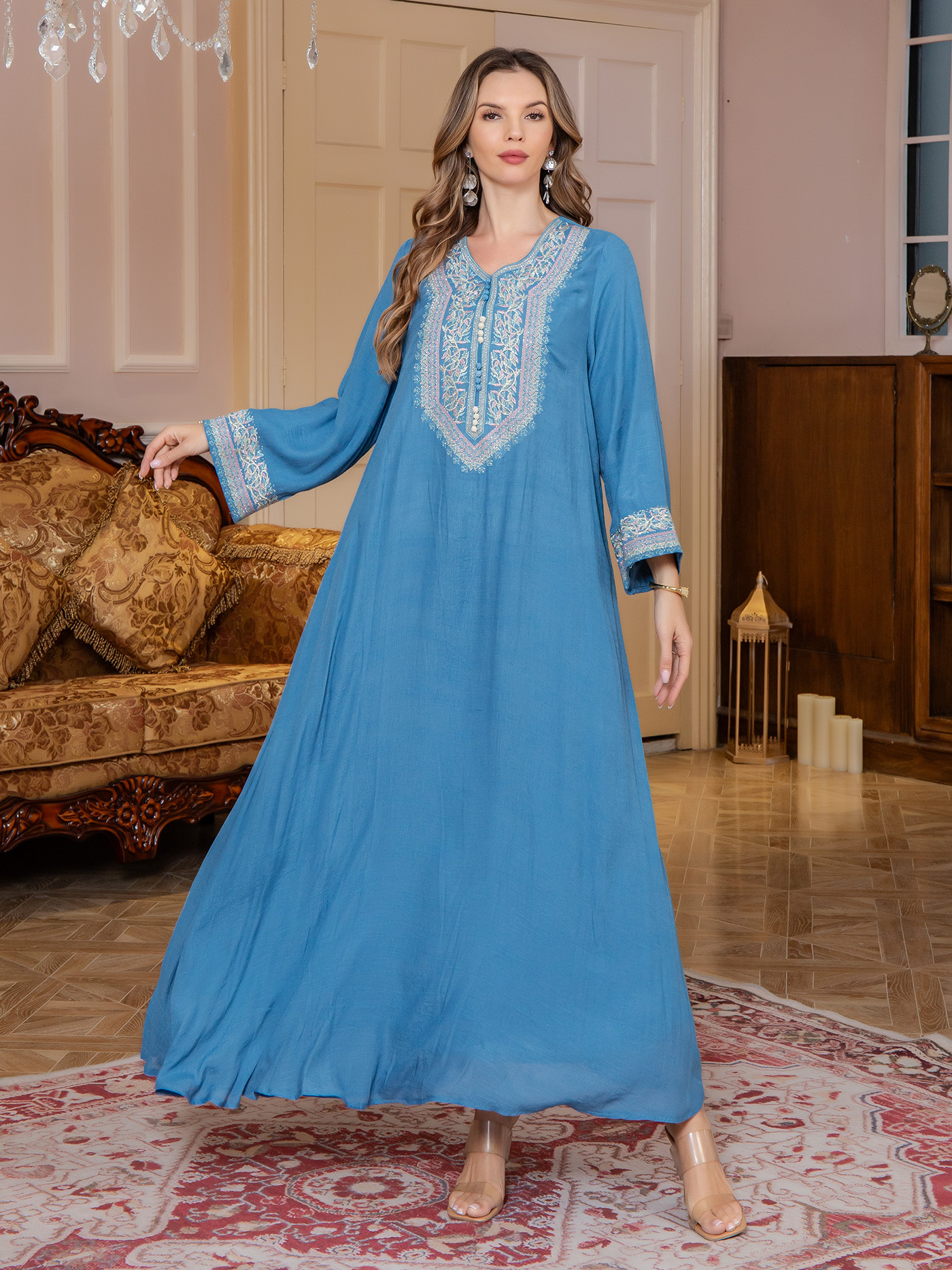Embroidered Beaded Modest Maxi Dress for Women image 6