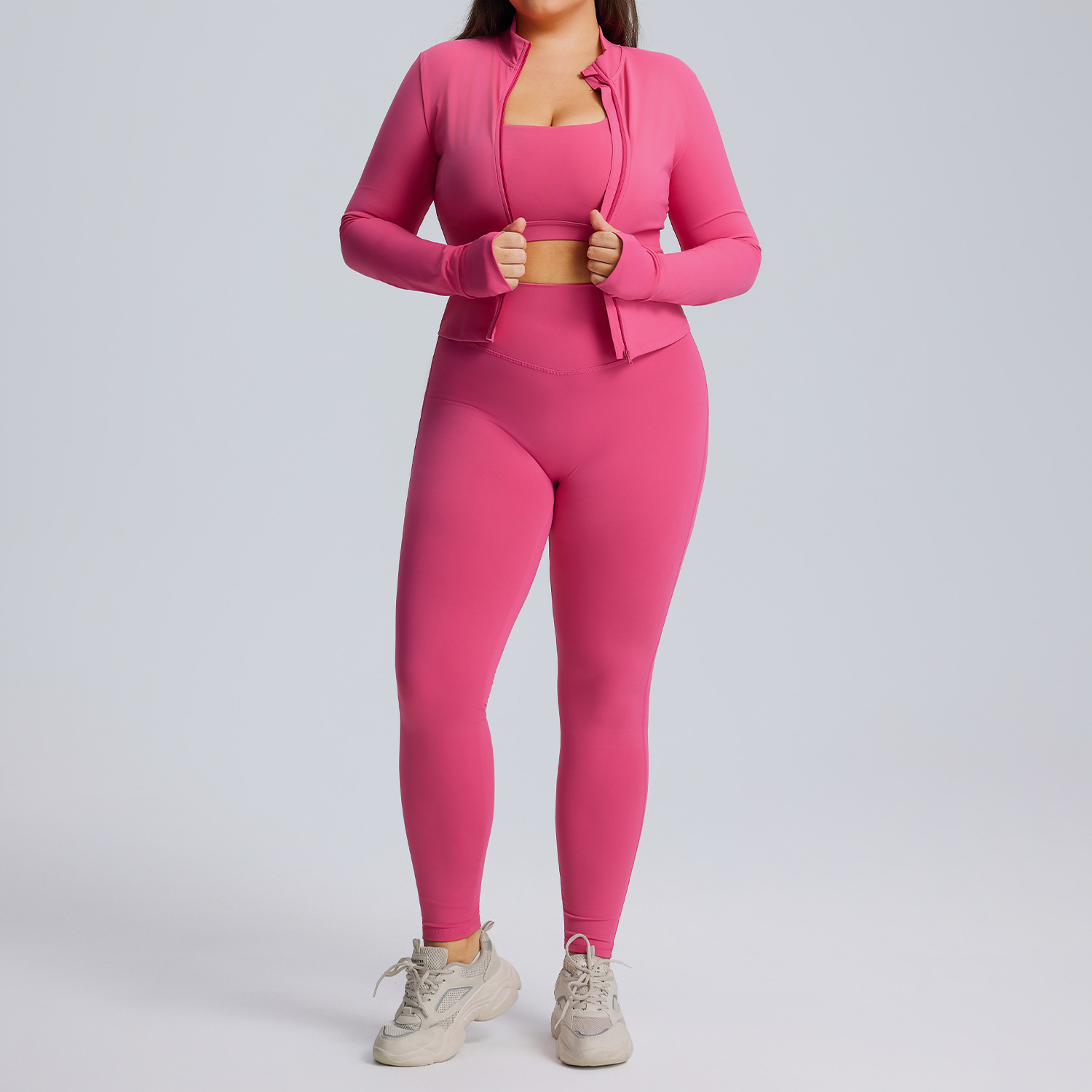 Long sleeved yoga suit set women's sportswear three piece set 13