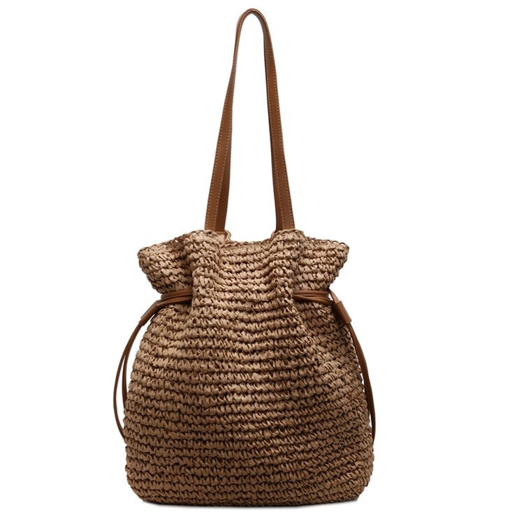 Drawstring hook woven bag single shoulder crossbody woven women's bag large capacity grass bag