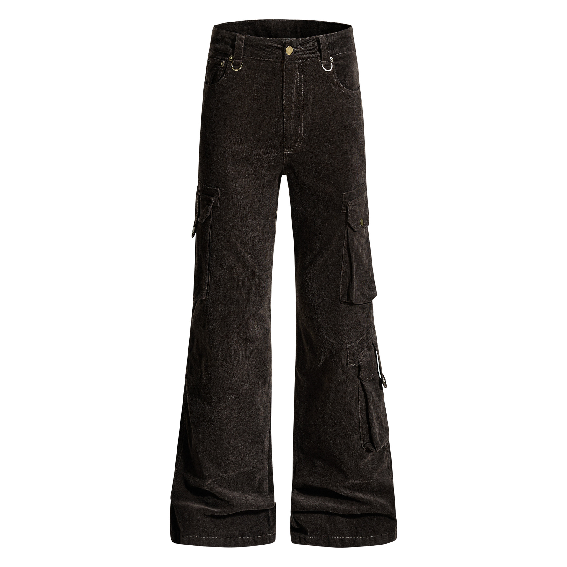 Flared cotton work pants brown colorway side profile