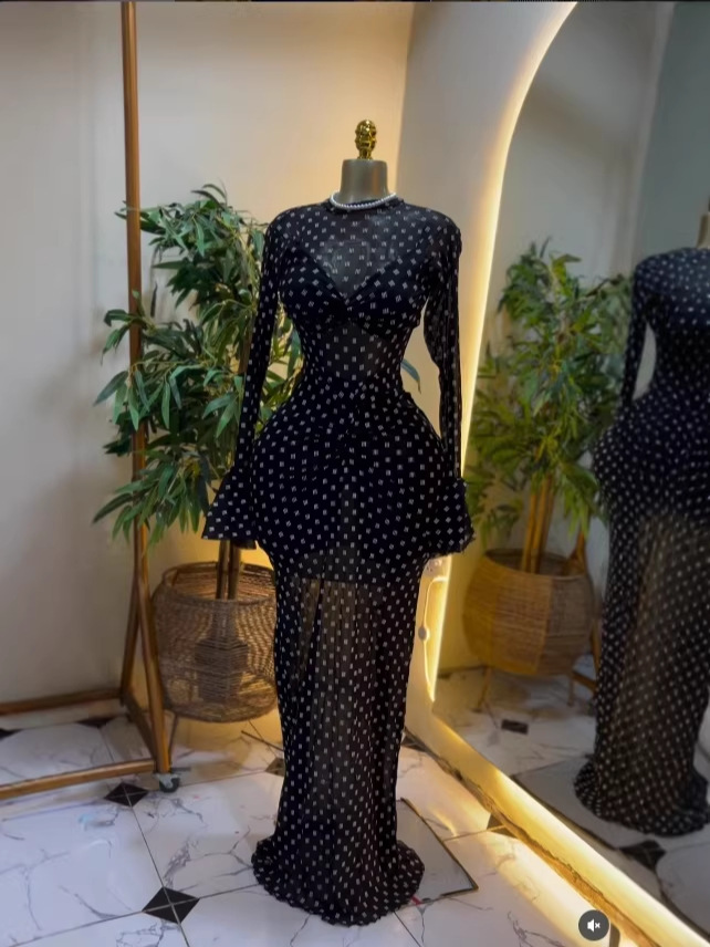 printed sheer long sleeve dress