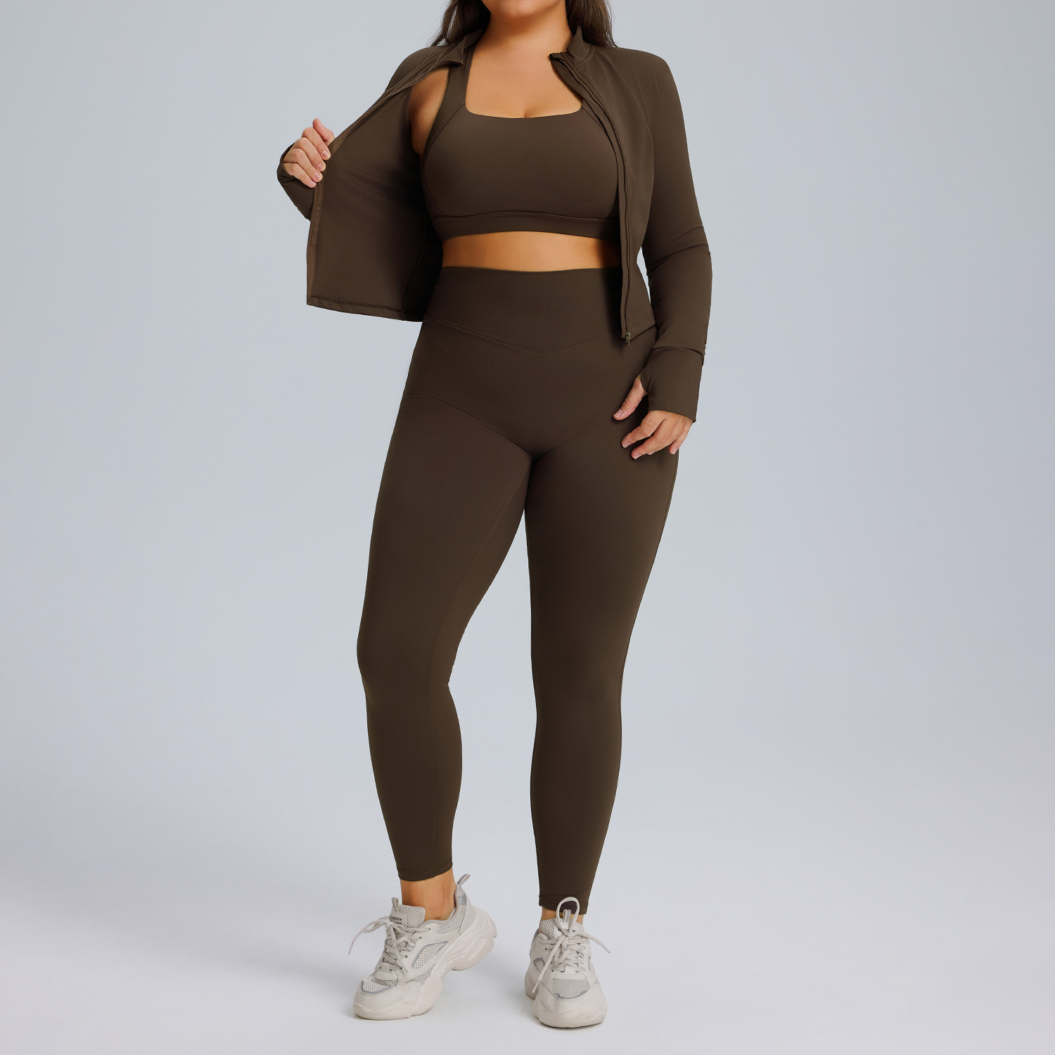 Long sleeved yoga suit set women's sportswear three piece set 11