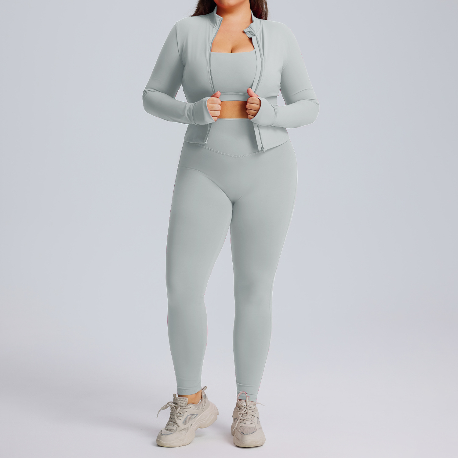 Long sleeved yoga suit set women's sportswear three piece set