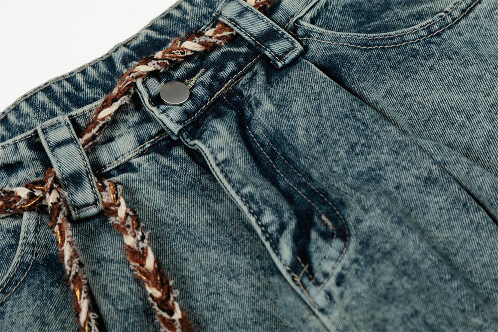 Loose denim jeans blue pocket detail close-up