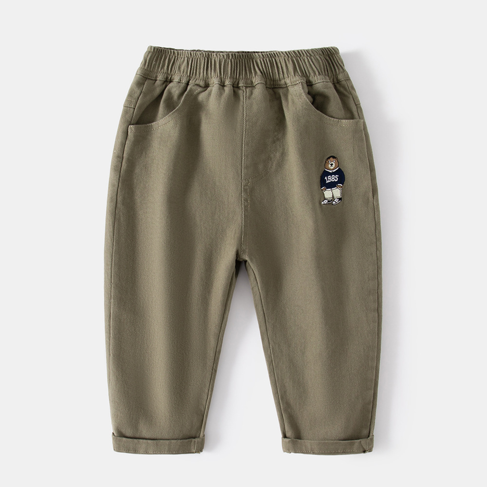 Boy's Spring and Autumn Casual Long Pants with Cartoon Embroidery for Kids and Toddlers