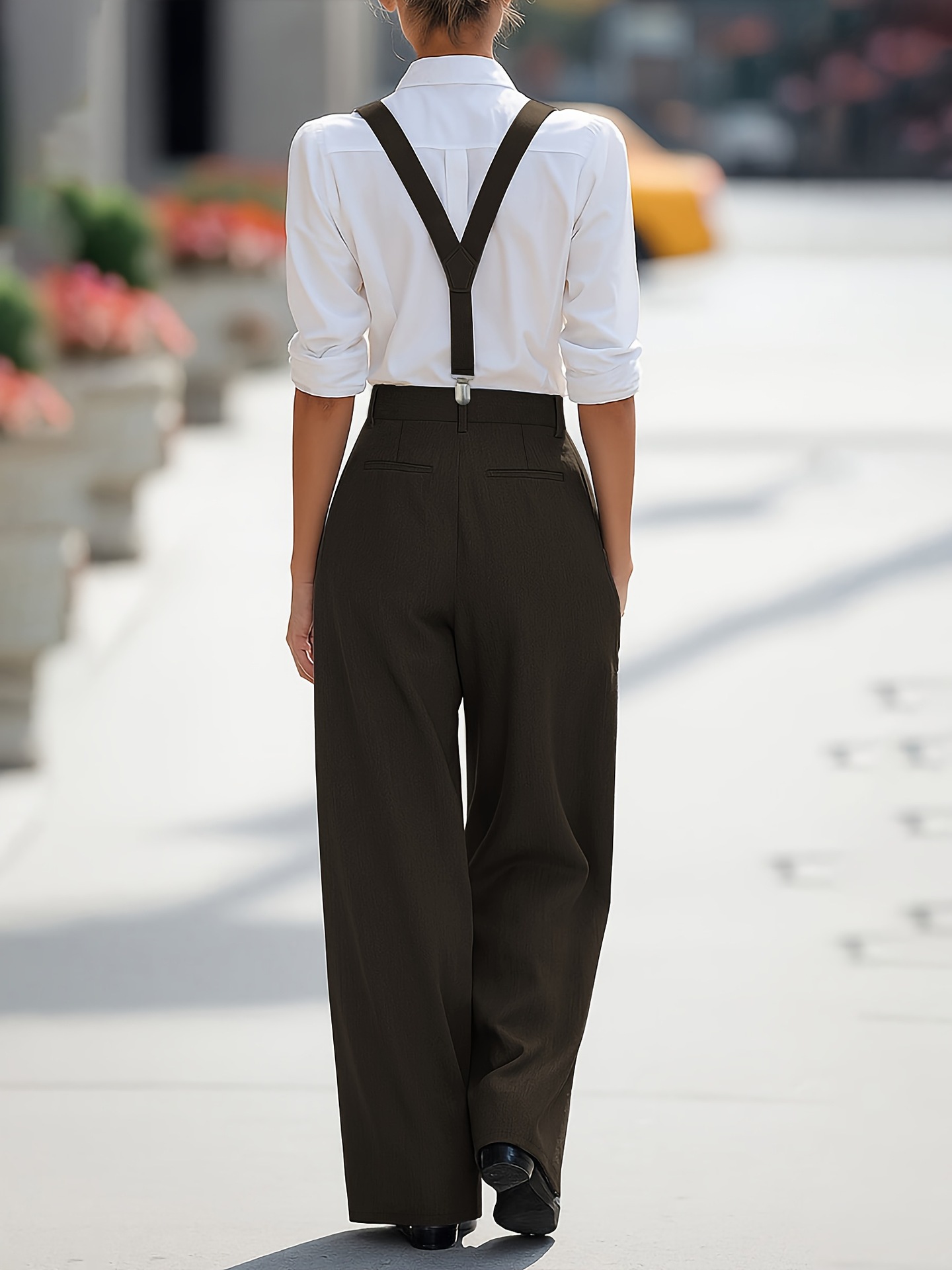 Women's wide leg suspender pants styled in multiple colors – chic versatile bottoms