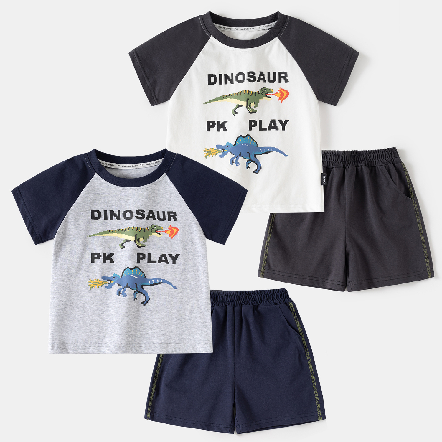Children's T-Shirt Short Sleeve Set Summer Boy Cartoon Letter Short Sleeve Shorts Two-Piece Set