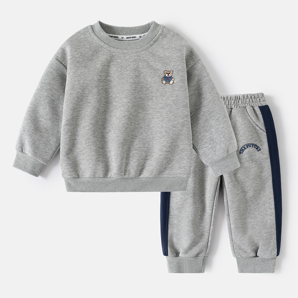 Boy's Children's Clothing Spring and Autumn New Cartoon Solid Color Sports Suit for Kids and