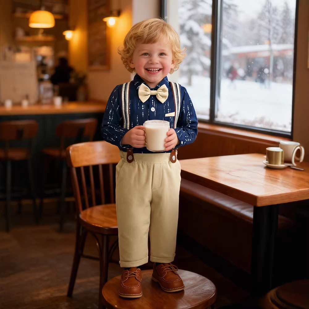 British Style Overalls Two-Piece Set Kids Spring Autumn New Children's Performance Formal Wear