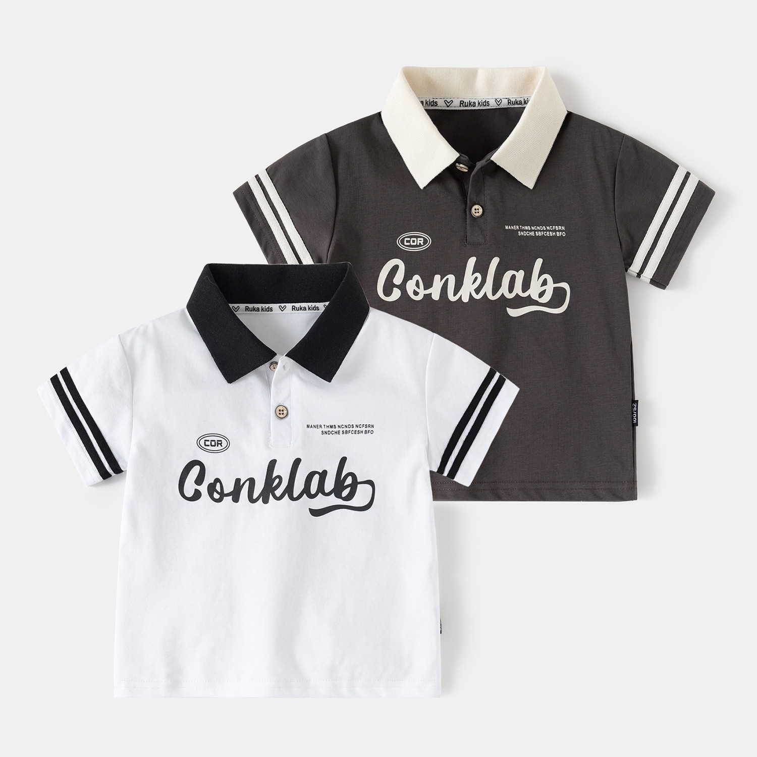 Casual American Style Five-Quarter Sleeve Polo Shirt for Boys, Trendy Short Sleeve Top for Kids and