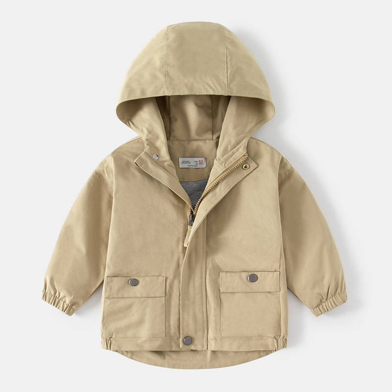 Casual Solid Color Hooded Jacket for Boys, Spring and Autumn Kids Outerwear, Medium to Large Size