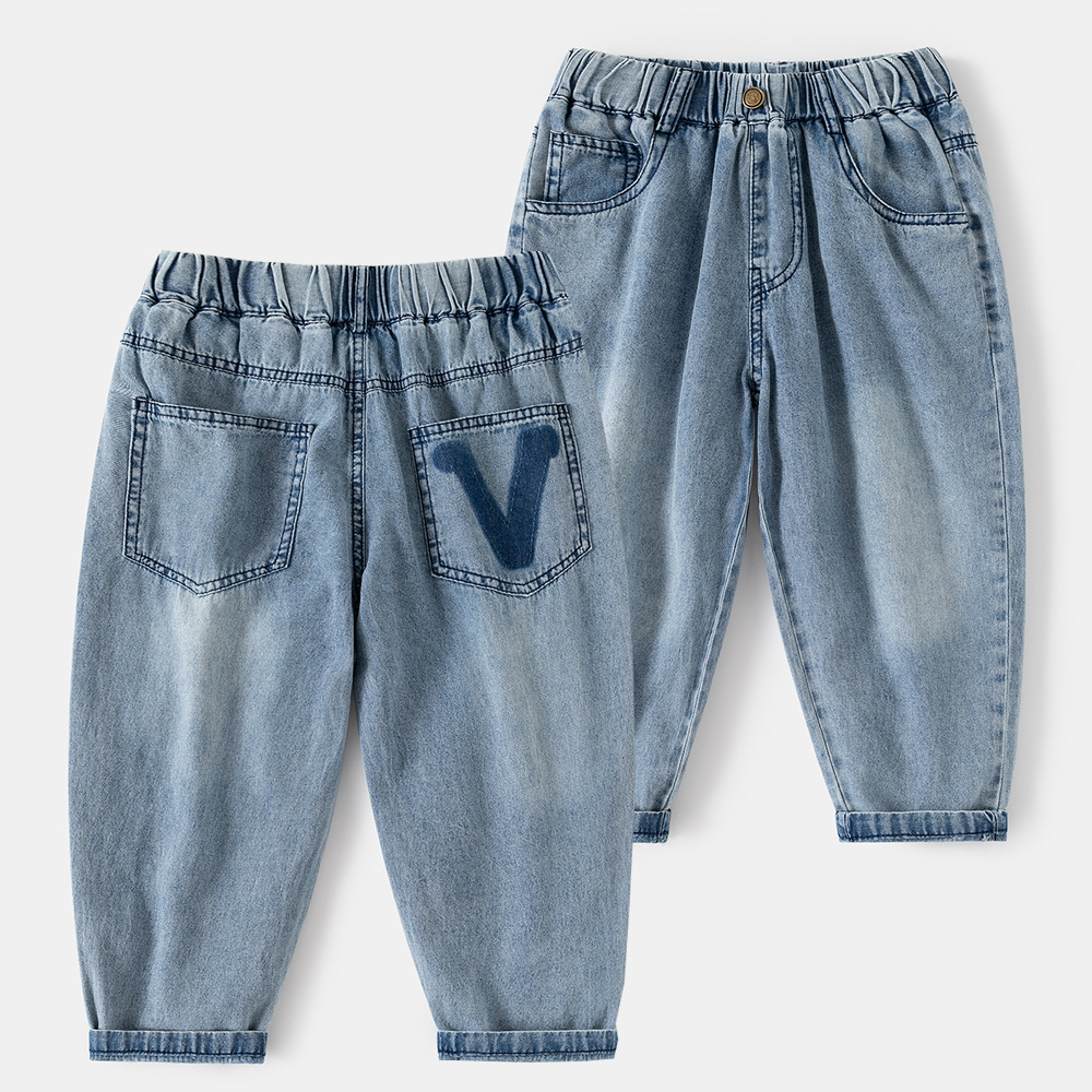 Boy's Summer Casual Solid Color Anti-Mosquito Denim Pants Long Pants Fashionable Kids' Clothing