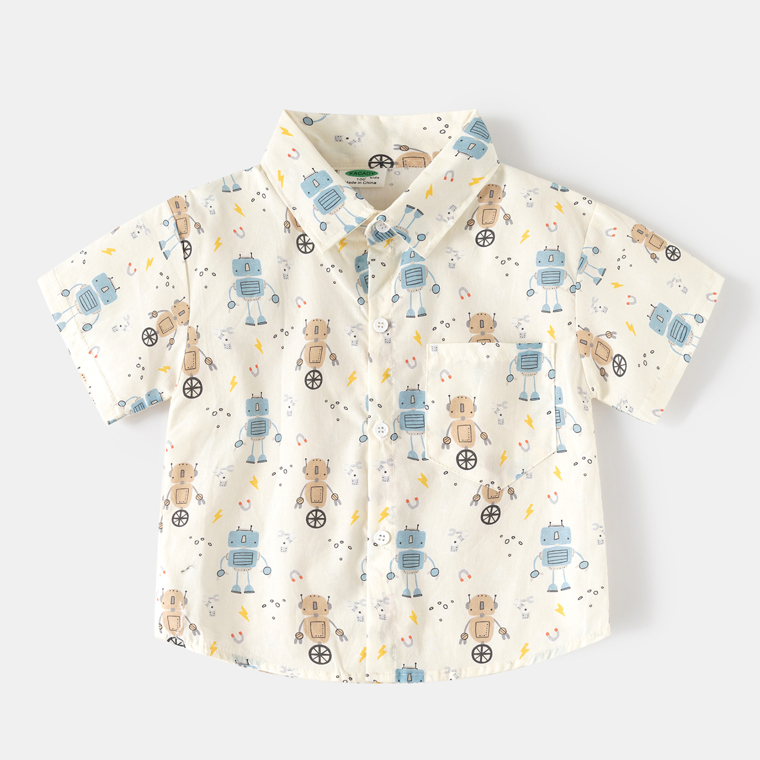 Cute Cartoon Short Sleeve Shirt for Boys SummerFashionable Baby Clothing Trendy Kids Blouse New Open