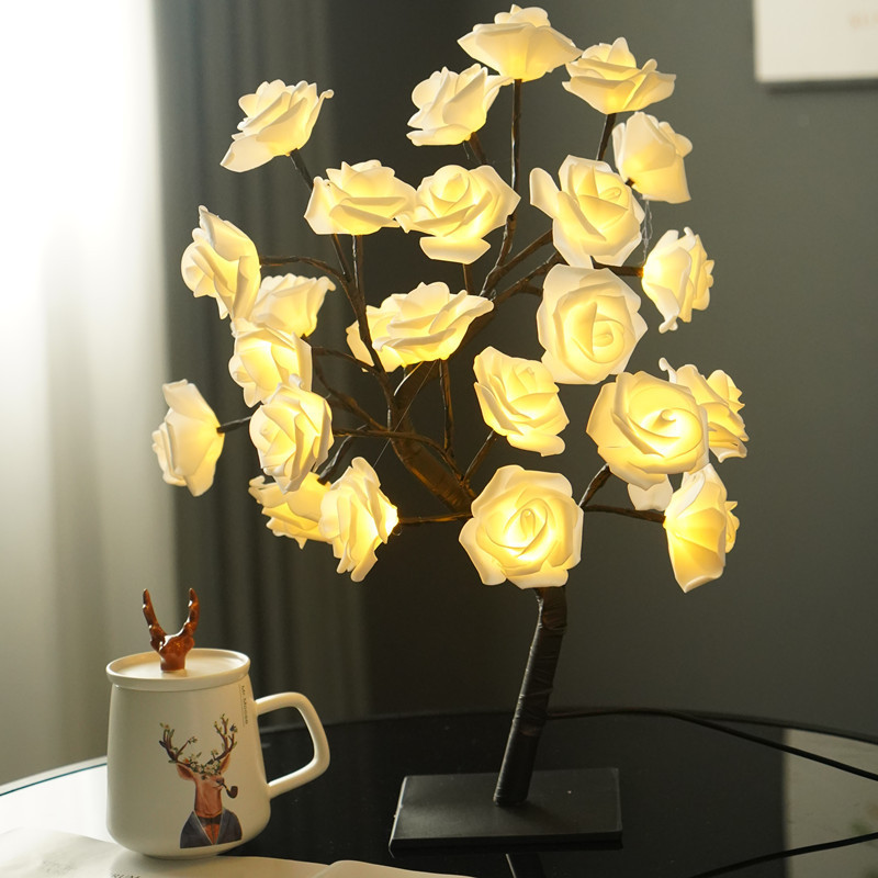 EVA Artificial Valentine's Day Rose Tree Lamp for Bedroom and Living Room, Qixi Wedding Decoration
