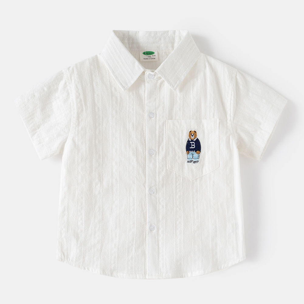 Casual Cartoon Letter Short Sleeve Shirt for Boys Summer Style, Regular Fit