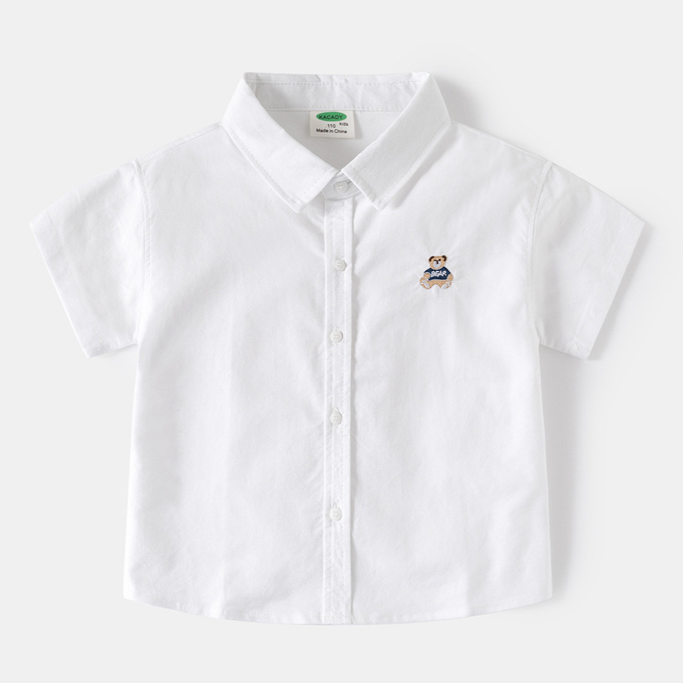 Children's Summer Clothing New Style Short Sleeve Stripe Shirt for Kids and Toddlers Cartoon Solid