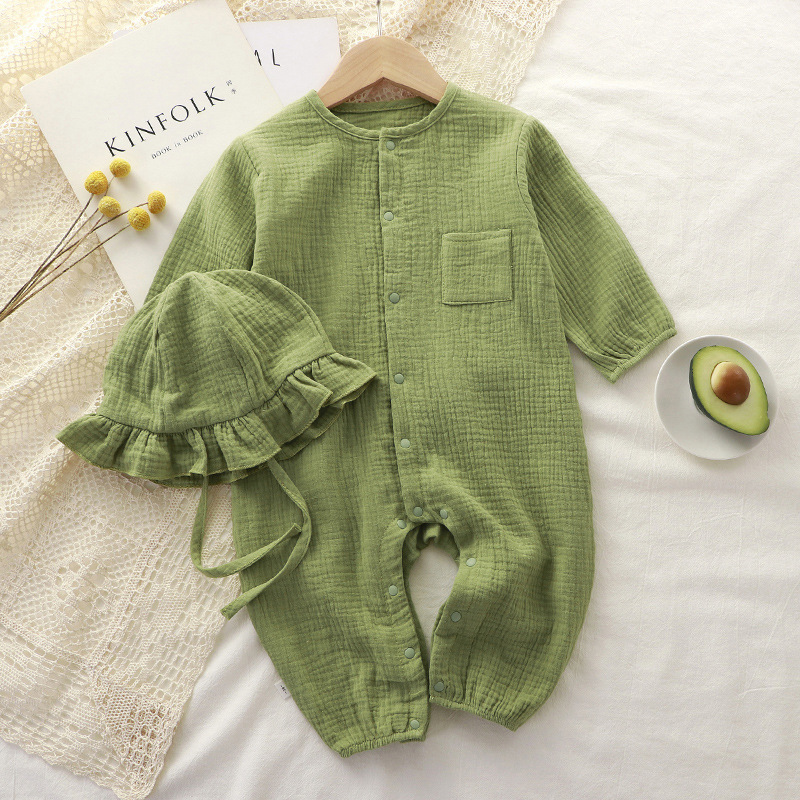 Baby Spring Autumn New Style Bodysuit, Newborn Long Sleeve Romper, Cotton Solid Color Muslin Onesie