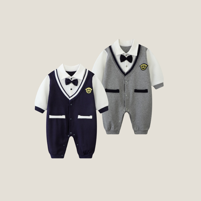 Infant Spring Outfit Boy Bodysuit 1st Birthday Formal Wear Celebration Ceremony Gentleman Romper