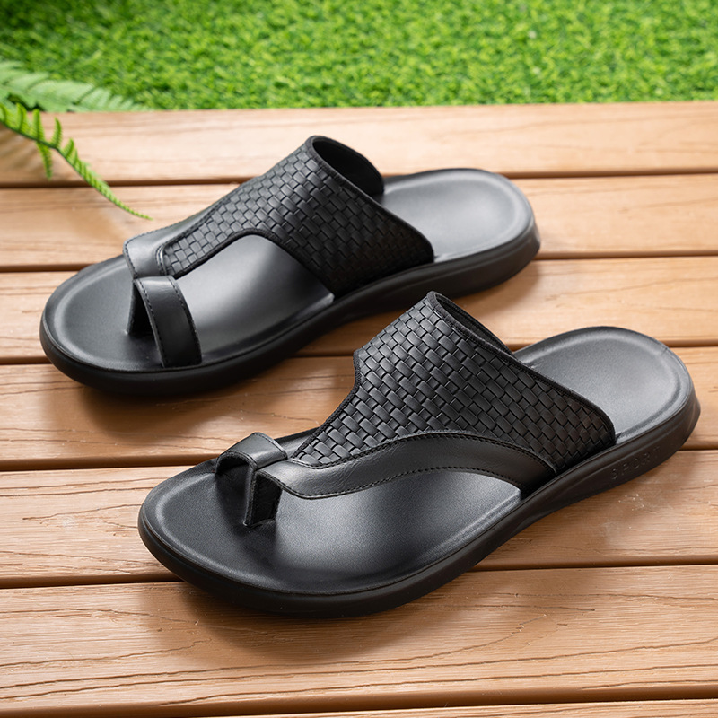 Woven Pattern Men's Slippers Summer Toe-Loop Slip-On Non-Slip Soft Sole Outdoor Beach Shoes image 6
