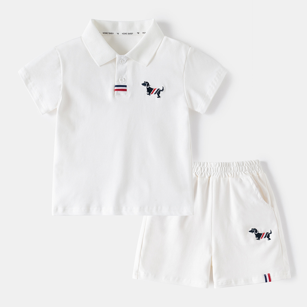 Boy's Summer Outfit Set for Kids, Casual Embroidered Short Sleeve Sports Suit for Toddlers and Older