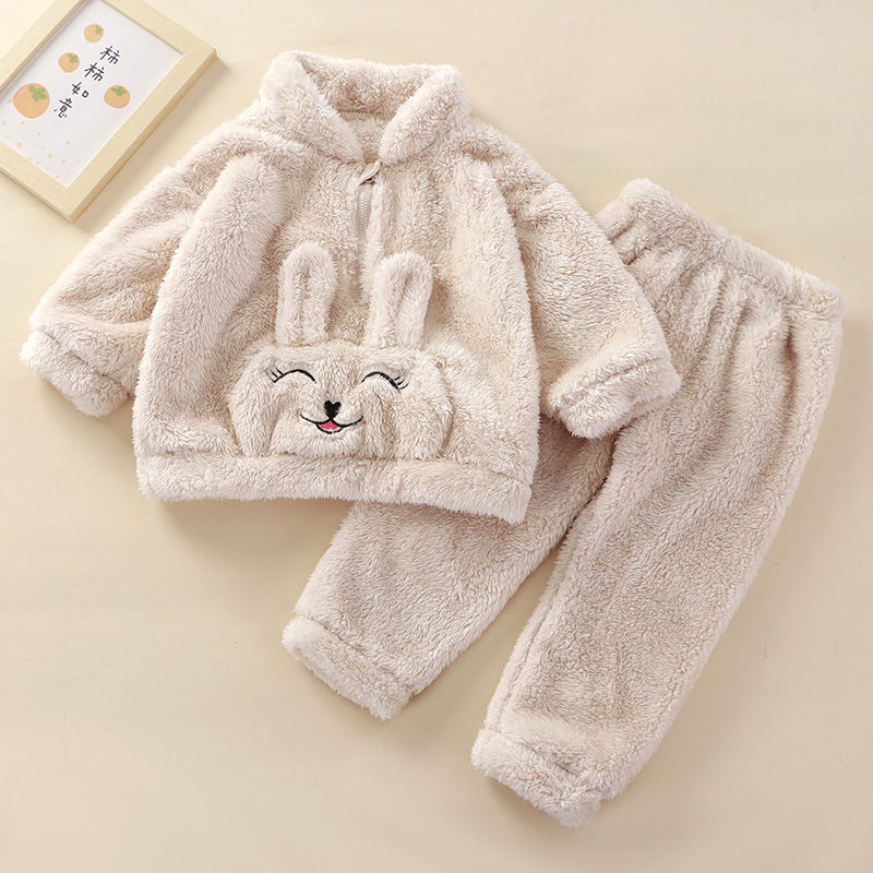 Children's Pajama Set Cute Bear Rabbit Flannel Home Wear New Autumn Winter Panda Cartoon Warm